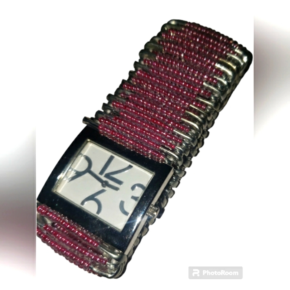Hand Crafted Bright Pink Beaded Watch